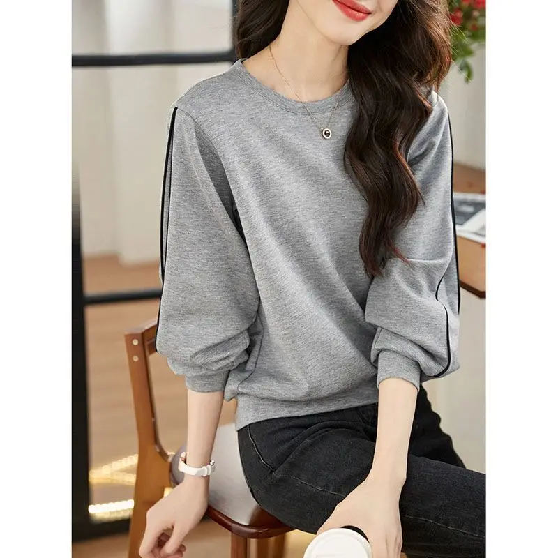 Design Sense Hoodie Female Loose 2024 Spring Attire Vintage New Contrasting Colors Niche Undershirt Texture Long Sleeved Tops