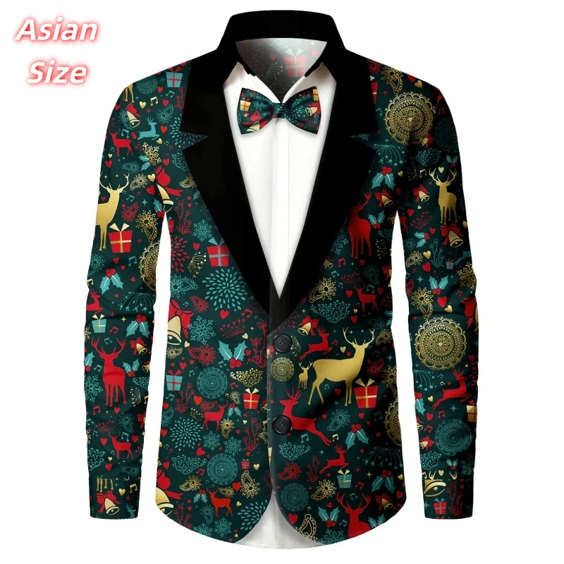 Christmas Tree Deer Pattern Hawaiian Shirts For Men Women Snowflakes 3D Print Aloha Shirts Casual Tops Loose Long Sleeve Blouses
