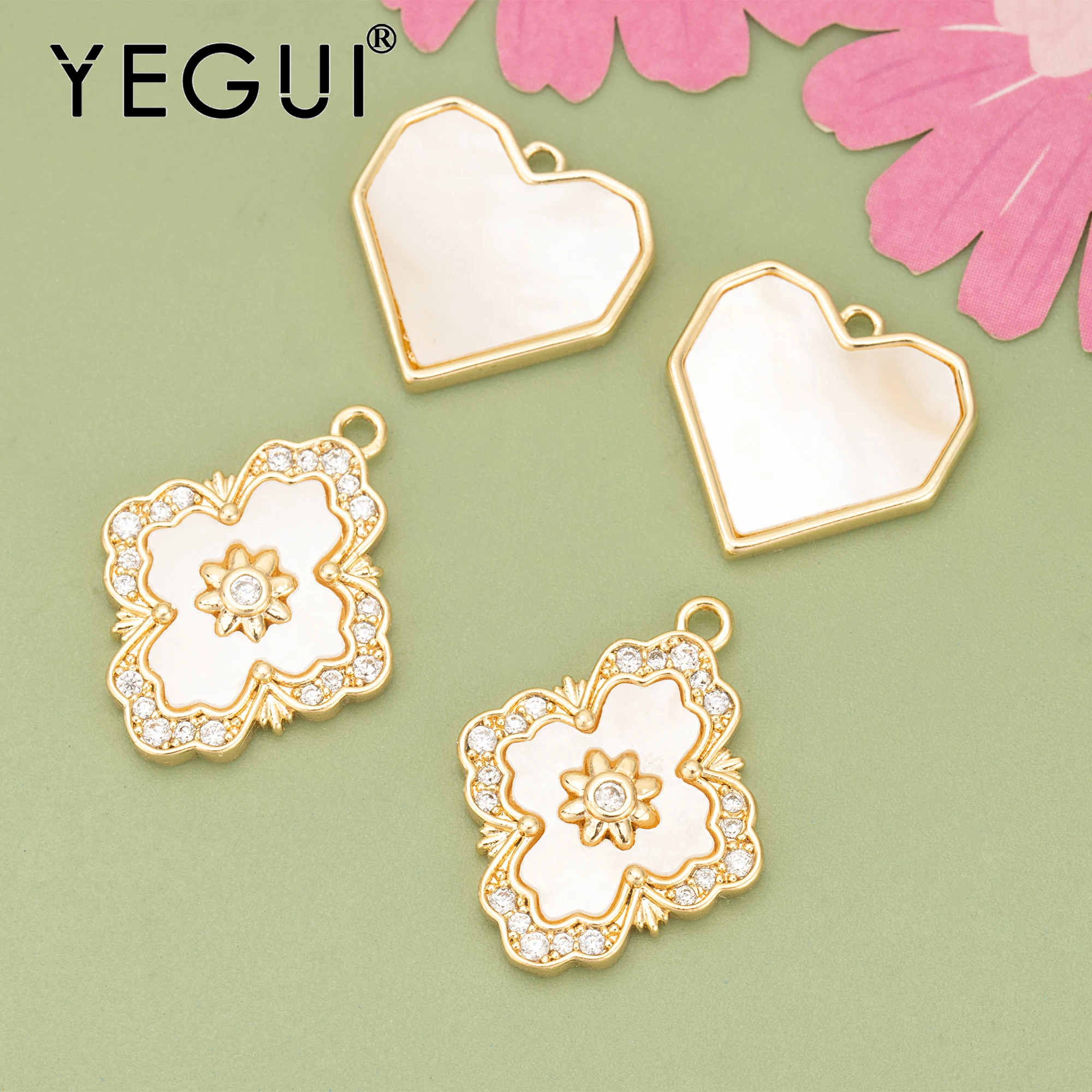 YEGUI MD34,jewelry accessories,nickel free,18k gold plated,copper,shell,charms,hand made,diy pendants,jewelry making,2pcs/lot