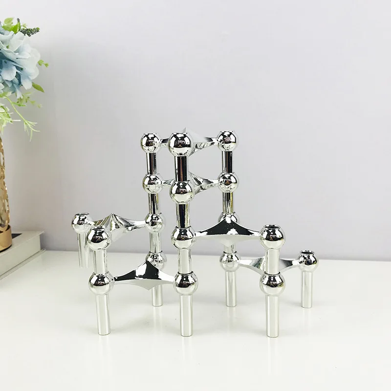 Modern simple European light luxury silver gold molecular candlestick ornament ornament