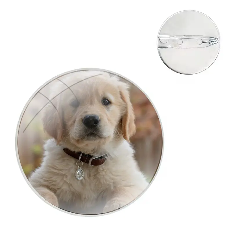 Glass Dome Brooches Shirt Lapel Bag Cute Badge Pins For Clothes Hat Accessories labrador puppies dog