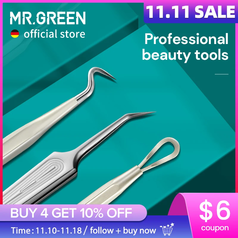 MR.GREEN Acne Remover Needles Blackhead Removal Pimple Comedone Extractor Set Blemish Zit Face Skin Care Cleaner Removal Tools