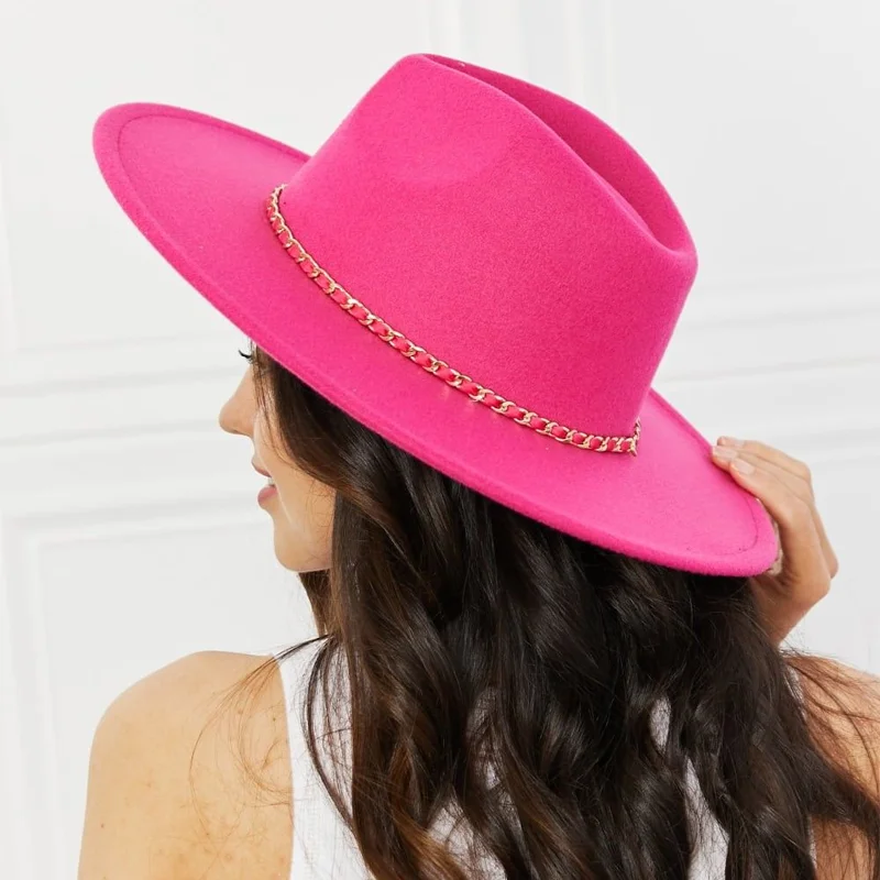 Magenta Hat Set Fedora Hat with Colorful Chain 9.5cm Wide Brim Hat for Women Winter Men's Hat Cowboy Felt Hat  Sombreros