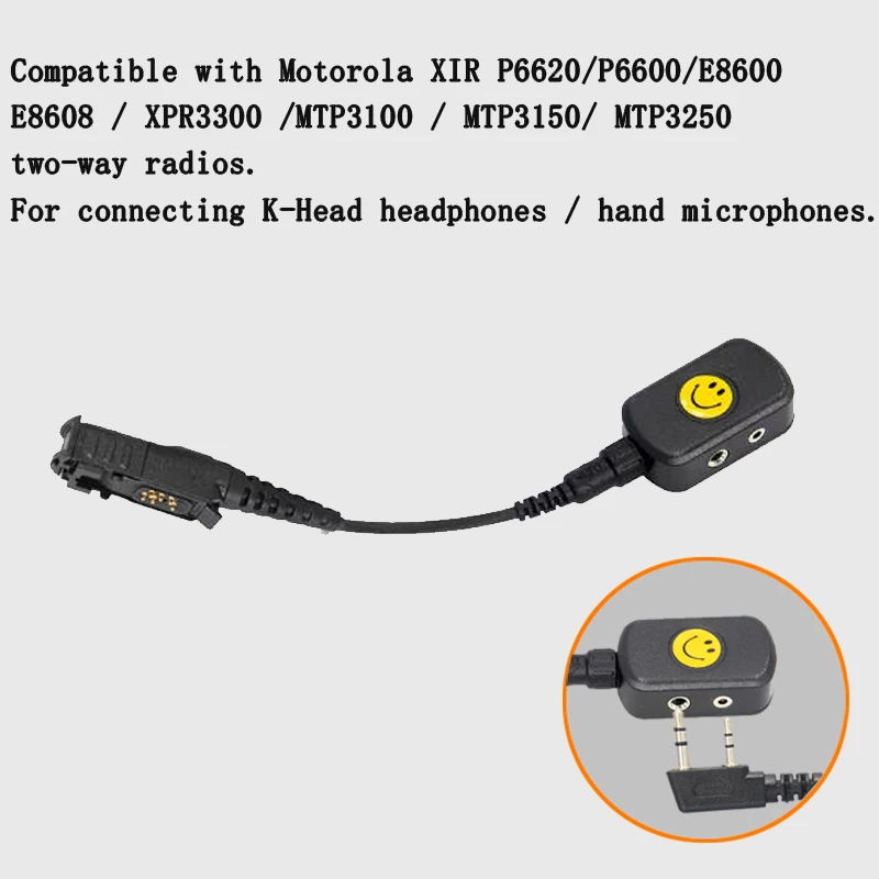

Adapter Cable for Motorola P6620i/P6600/E8608/XPR3300/MTP3150/MTP3250 Two-Way Radio to Kenwood K-Connector Headset & PTT Mic