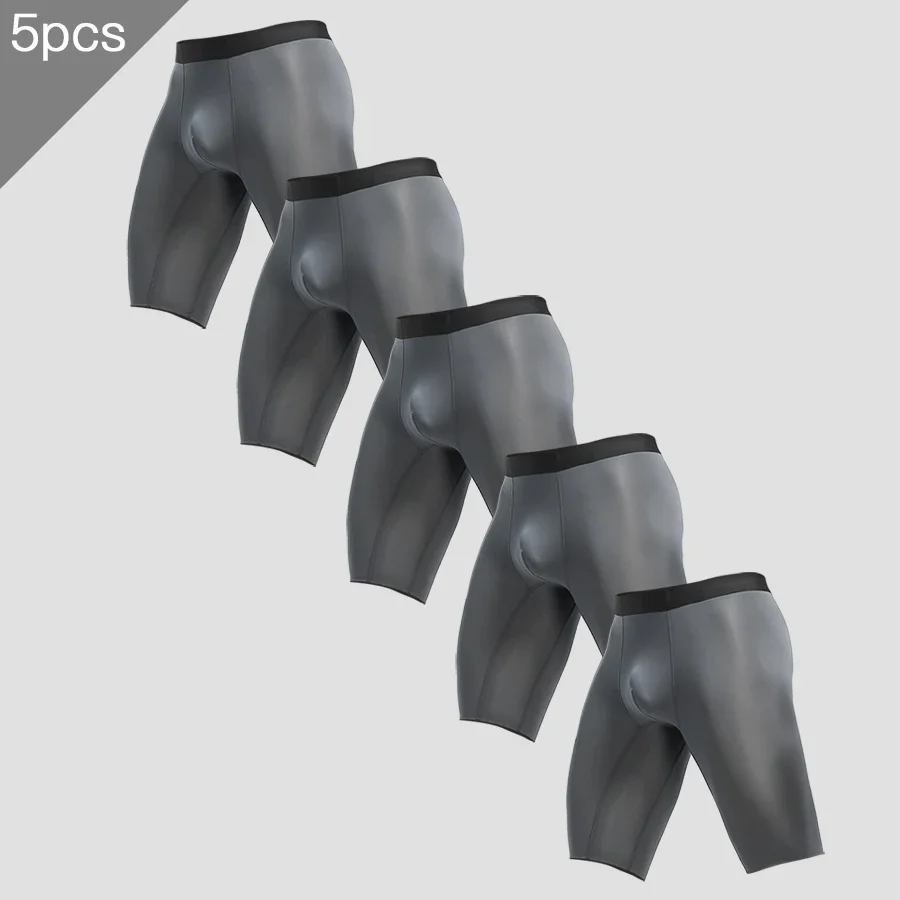 

5PCS Men's sports briefs Men's summer ice silk quick drying lengthened anti-wear legs add fat loose square short shorts head