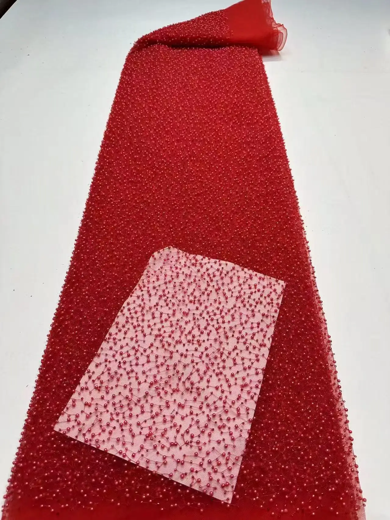 Latest Best Quality Elegant Delicate Embroidered Soft Mesh lace With Lots Beads Fabric For Wedding Evening Dress U_GE1985