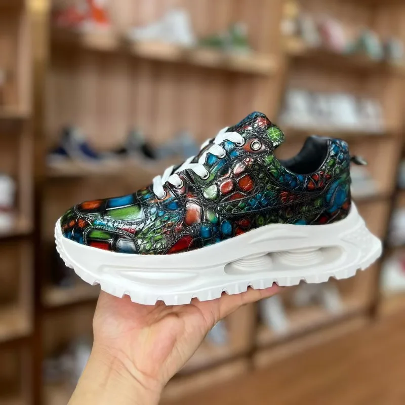 

2025 new arrival Fashion Crocodile Skin causal shoes men,male Genuine leather Sneakers pdd718