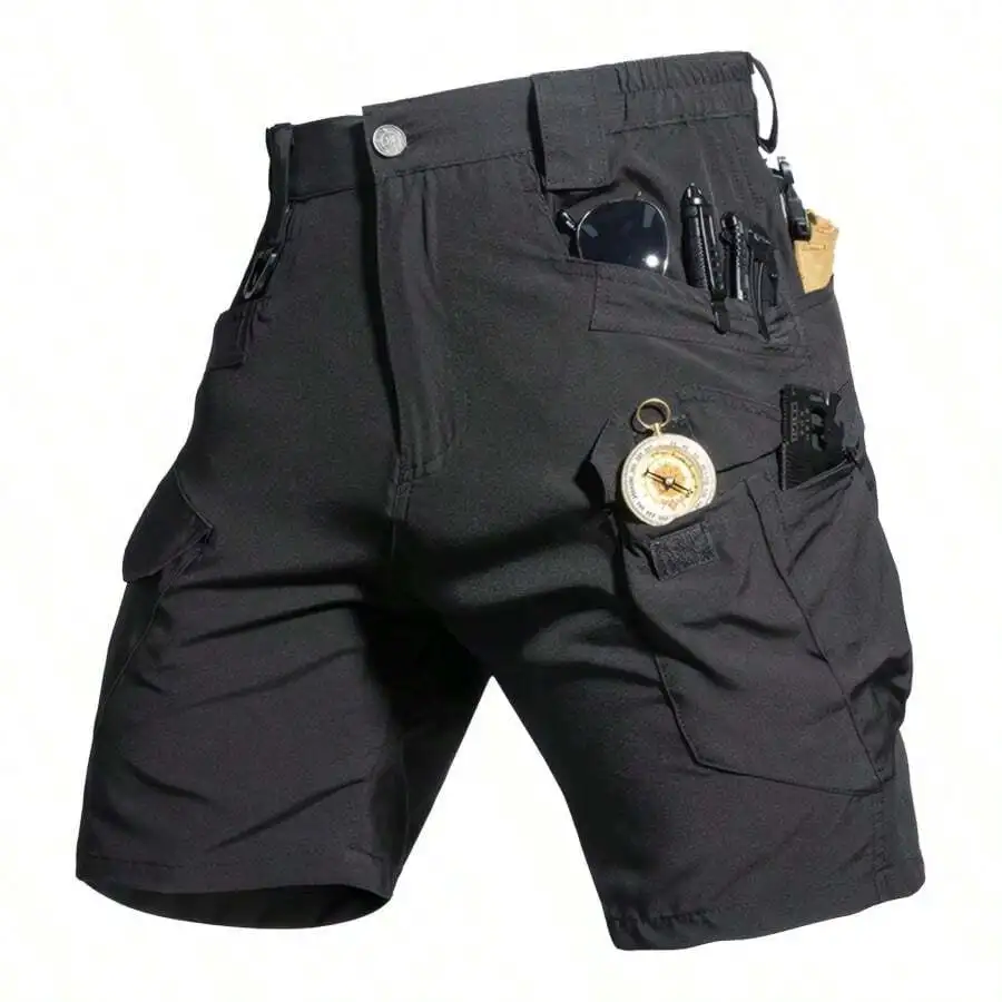 

Mens Quick-Dry Tactical Shorts With Multiple Pockets Elastic Waist Outdoor Work Cycling