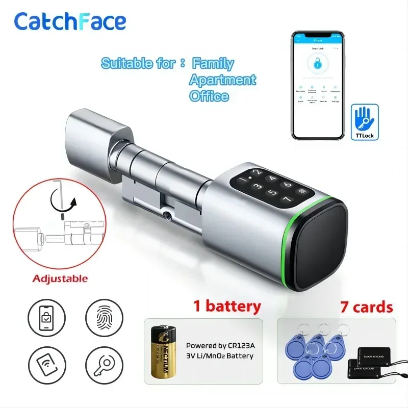 TTLock App Control Password RFID Card Euro Cylinder Door Lock Smart Lock Digital Keyless Replace Alexa (No Fingerprint)