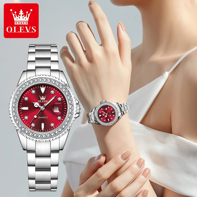 OLEVS Luxury Elegant Women's Quartz Watches Stainless Steel Waterproof Date Business Casual Women's Wristwatches Reloj Mujer