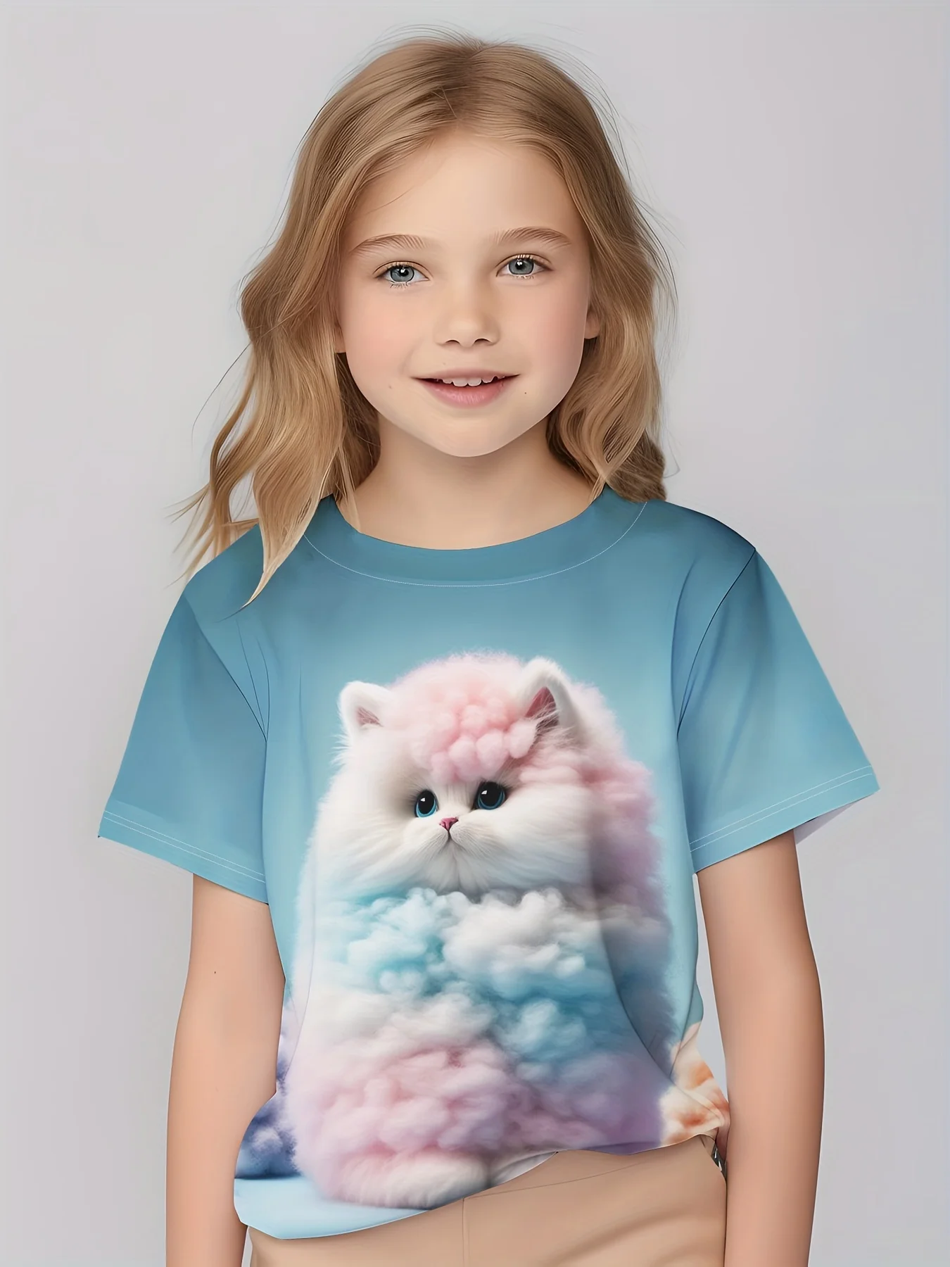 Ropa de manga corta para niña, camiseta Kawaii con estampado de animales, Top de verano