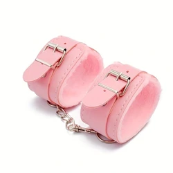 PU Leather Sexy Plush Handcuffs Pink Women Ankle Cuff Bracelet Cosplay Fetish Sex Toys Accessories Bdsm Adult Game Toys Supplies