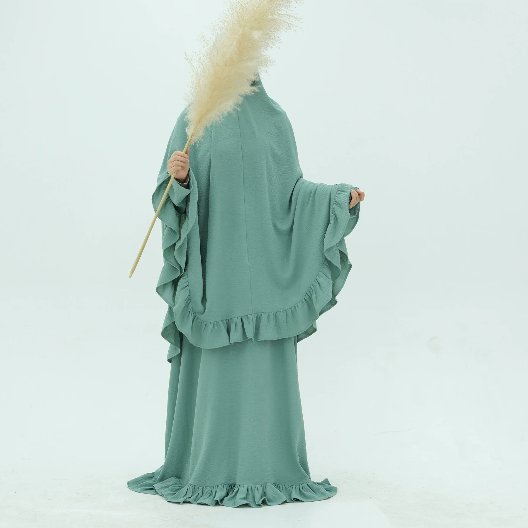 イスラム教徒の女性向けトルコ・ドバイ・アバヤ、紐付きホーンスリーブロングドレス、控えめなローブ、カフタン、女性用イブニングマキシドレス、イスラム服