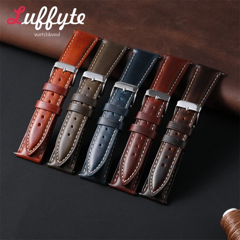 Oil Wax Skin Watch Band Quick Release Genuine Leather Watch Strap 18/19/20/21/22mm Comfortable Wrist Belt Watch Accessories