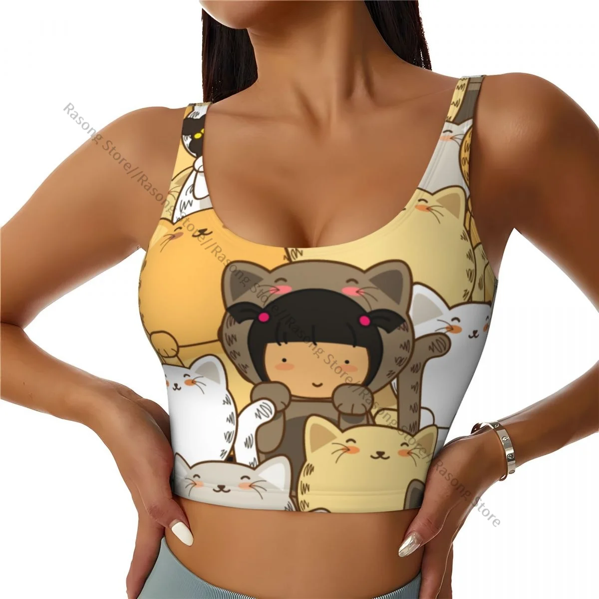 Women Sexy Sports Vest Lucky Cats Female Streetwear Sport Lingerie Tee Crop Top