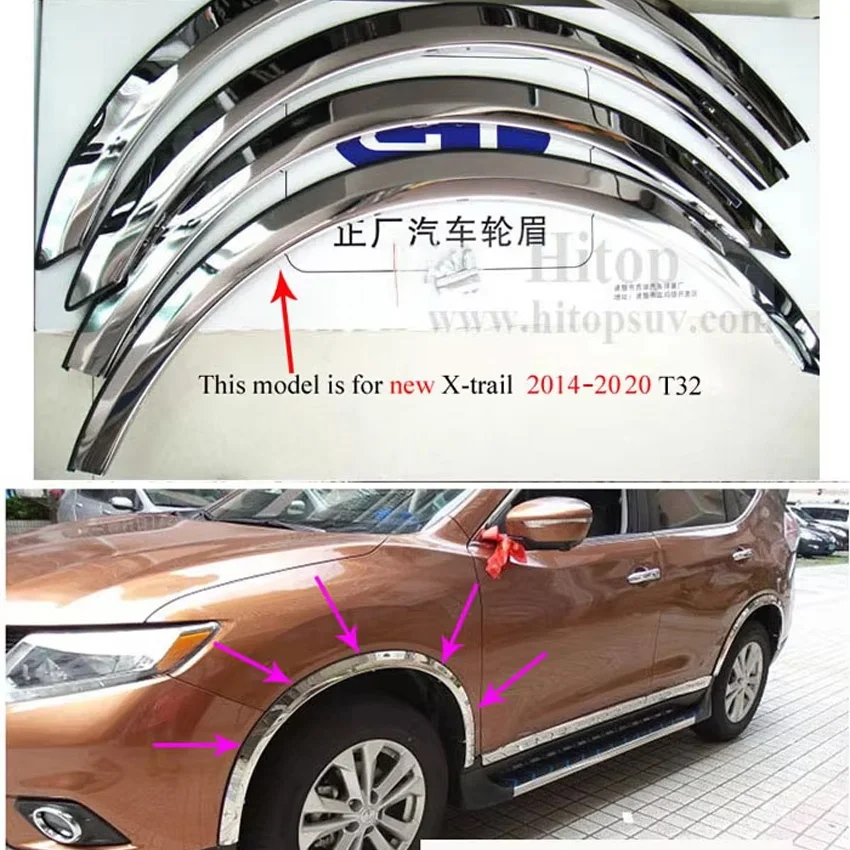 for Nissan X-Trail Rogue T32 2014-2020 stainless steel wheel arch,wheel fender Flares,wheel cover frame,wheel decoration