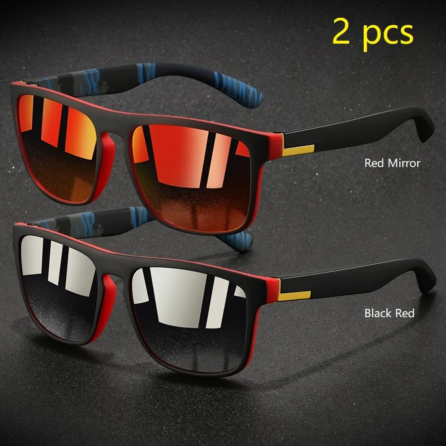 2 Stück Modische Vintage Quadratische Sportsonnenbrille für Männer und Frauen Angeln Fahren Markendesigner Sonnenbrillen Retro Eyewear – Detail 11