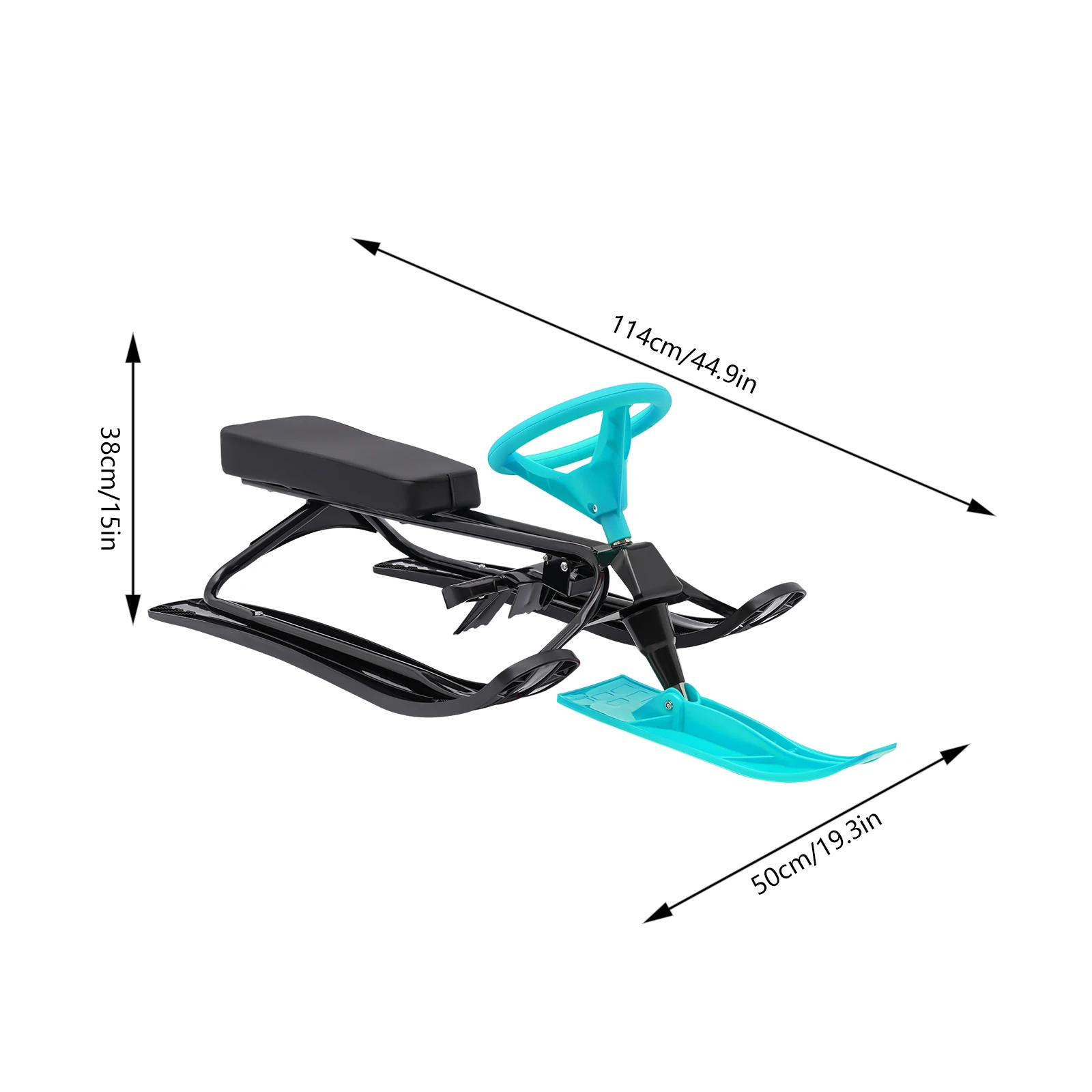 Heavy Duty Snow Racer Sled for Kids, Ski Sled Slider Board W/ Steering Wheel Twin Brakes