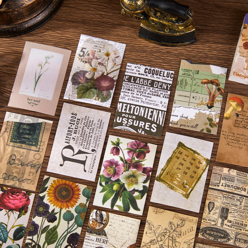 50 Stück/Set Vintage Pflanzen-Poster-Aufkleberbuch Retro Botanische Deko-Aufkleber für Scrapbook Journal DIY Bastelbedarf