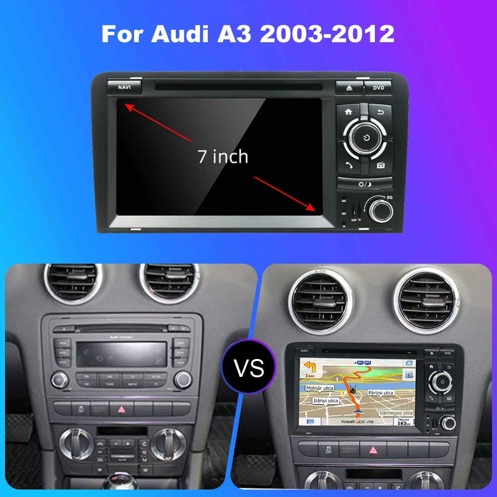 8+256G Carplay Android 14 2 Din Car Radio Multimedia Video Player For AUDI A3 8P 2003-2012 S3 RS3 Sportback GPS Navigation DSP