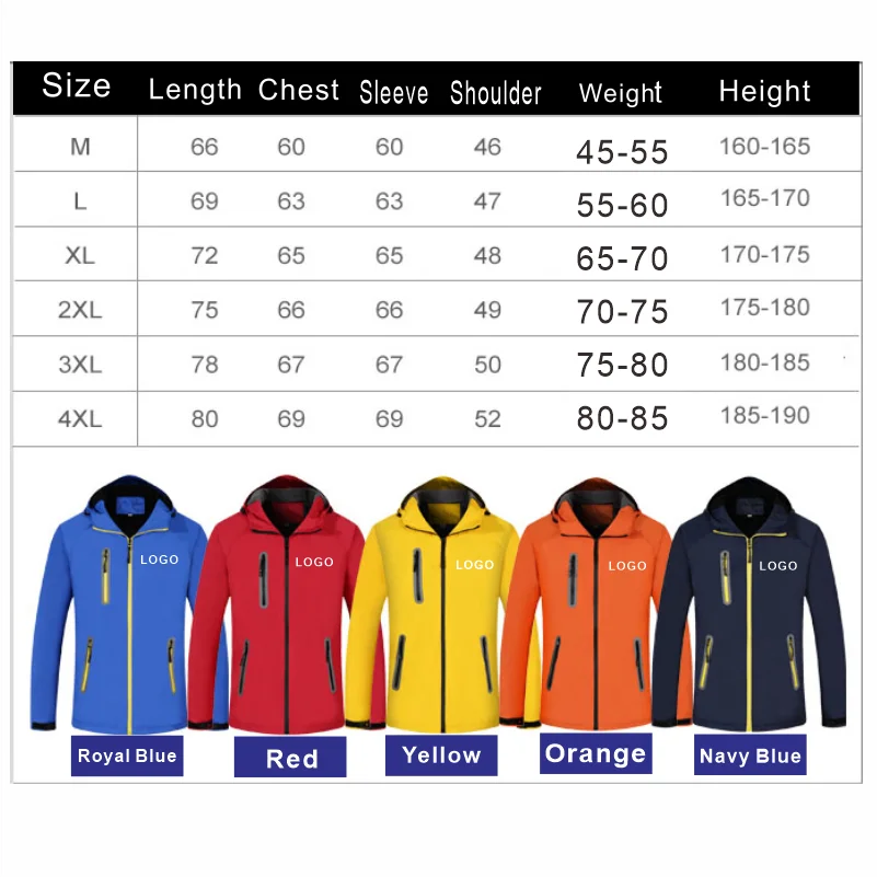 Outdoor Hiking Windproof Waterproof Reflective Jackets Hooded Climbing Trekking Skiing Windbreaker Coats Logo Print Embroidery