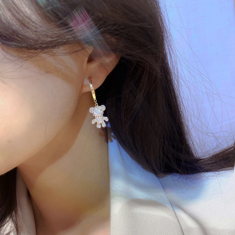 Korean 2022 Fashion Trends Temperament Shine Bear Earrings Brilliant Exquisite Atmosphere Luxury Alloy Plating Earrings Pendant
