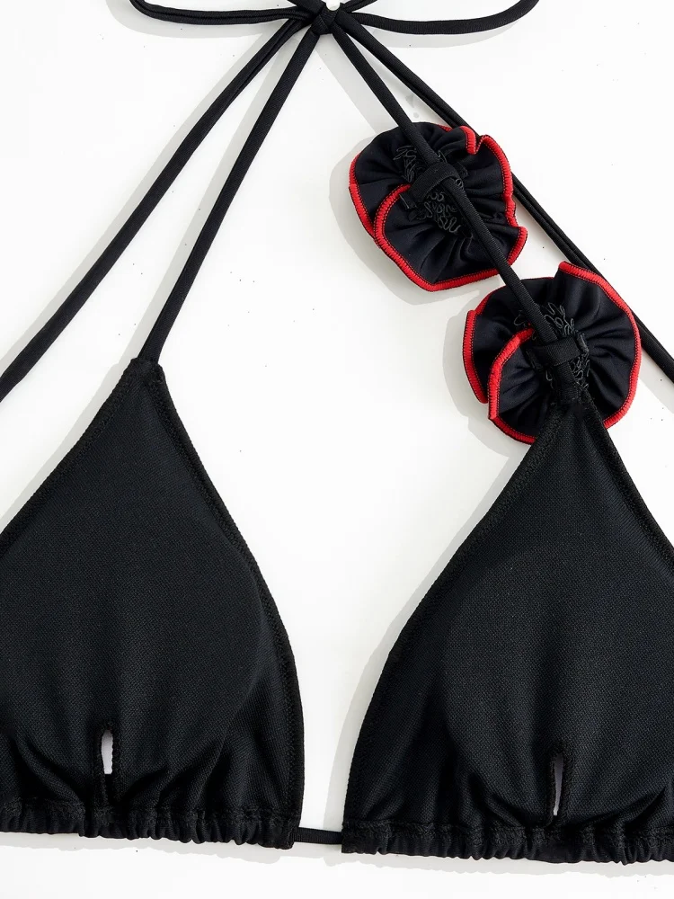 Costume da bagno donna bikini 2025 Nuovo bikini design halter rosa solido Set costumi da bagno sexy con lacci Costume da bagno estivo da spiaggia femminile