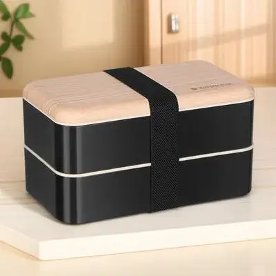 1,2 l schwarze Kunststoff-Bento-Box, doppellagiges Design, feine Verarbeitung, Lunchbehälter, Studenten, Arbeiter, Picknick