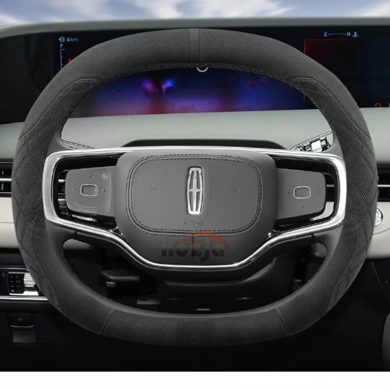 Suede Luxury Sport Aftermarket Dual-D Steering Wheel Cover for Lincoln Corsair Nautilus Aviator Navigator Zephyr Car Styling