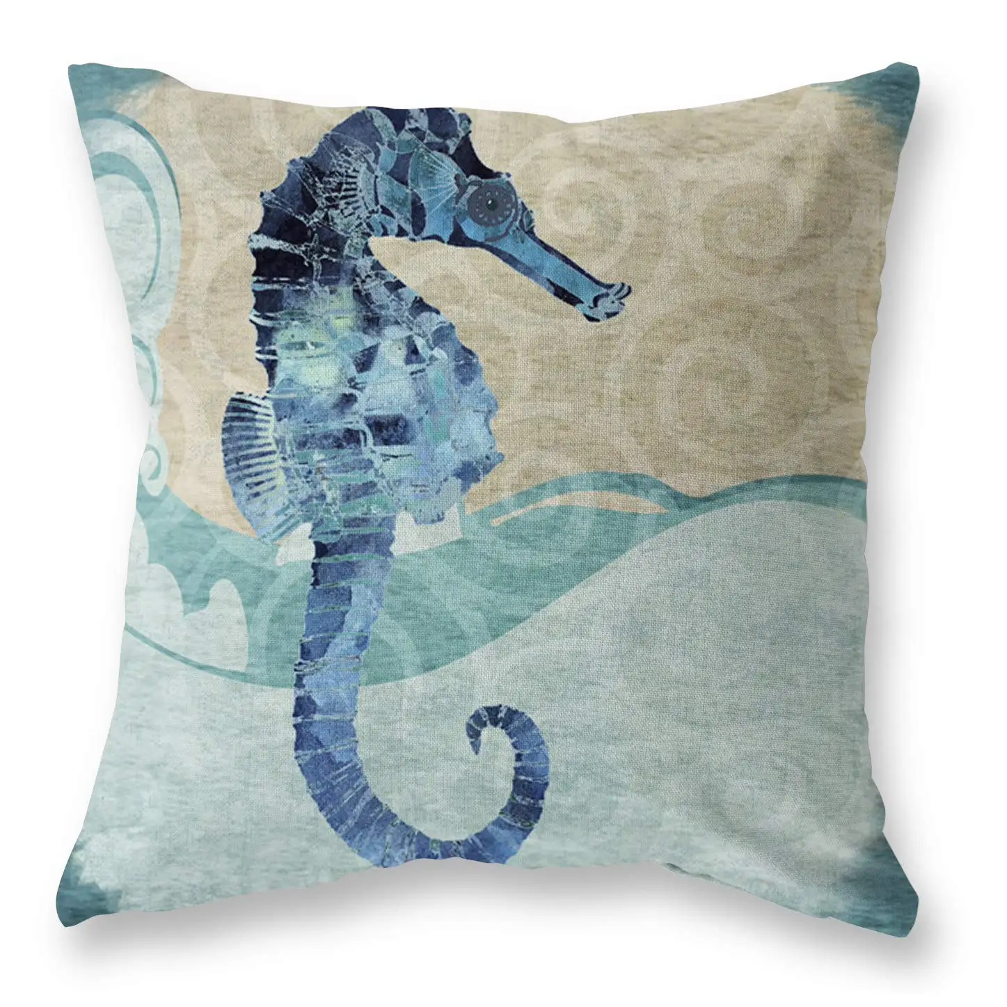 Marine life printing pillowcase, living room sofa cushion cover, home decoration, seahorse jellyfish tuna pattern pillowcase