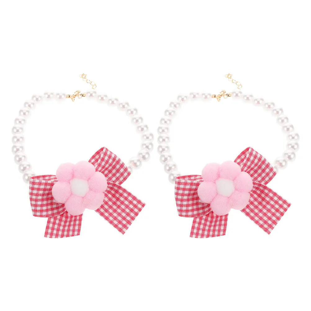 

2Pcs Pet Decorative Collar Adjustable Beaded Flower Bow Tie Cat Dog Necklace Wedding Party Small Puppy Kitten Accessories