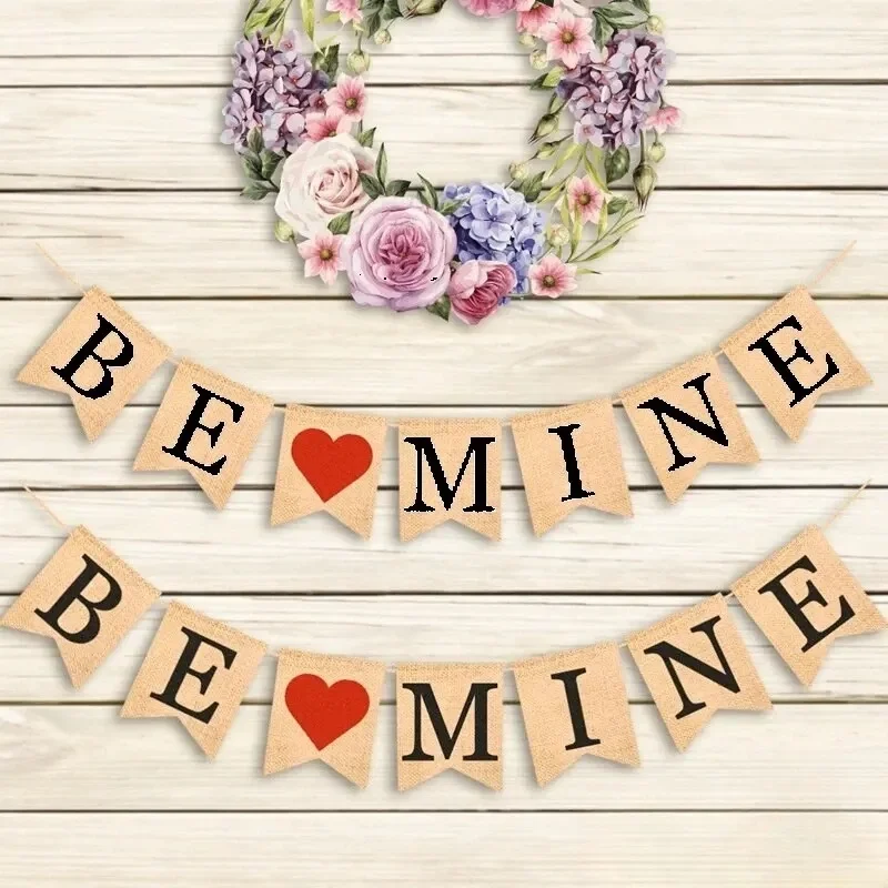 Rustic Vintage BE MINE Bunting Banner Bridal Shower Photo Booth Prop Outdoor Wedding Party Decoration Supply Easy Installation