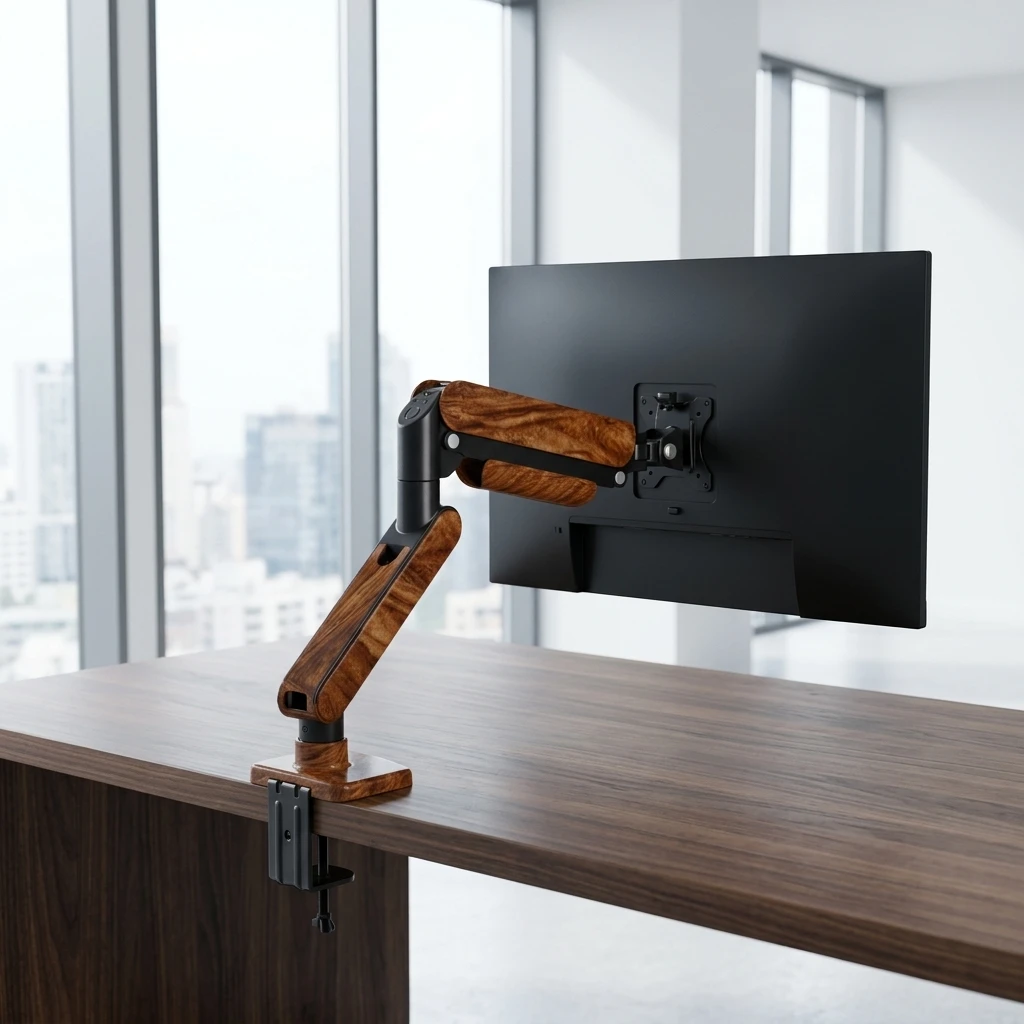 Sturdy Wooden Texture Gas Spring Monitor Arm for 17-35