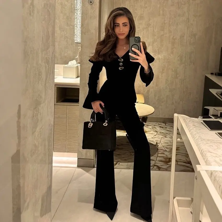 Cotton and Silk Fashion Casual Suit Temperament Slim-fitting Long-sleeved Top and Trousers Professional Commuting Niche