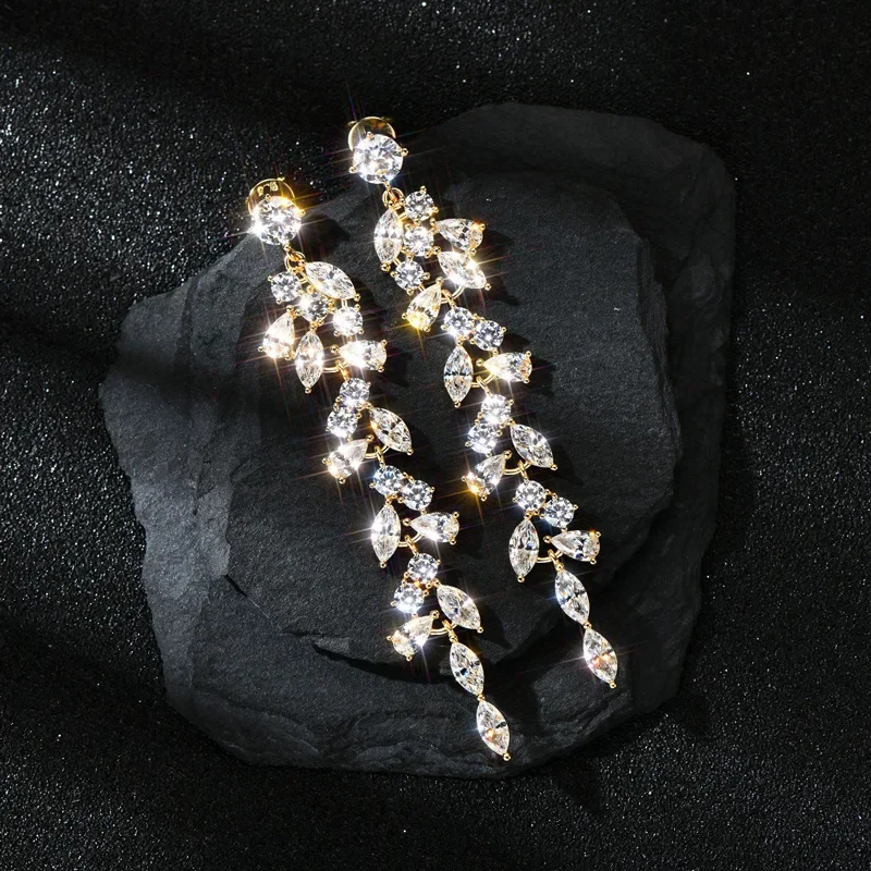 Luxury 100% S925 Sterling Silver Drop Earrings For Women Girls S925 Silver Plated 18K Wedding Bride Earrings Party Gifts Jewelry