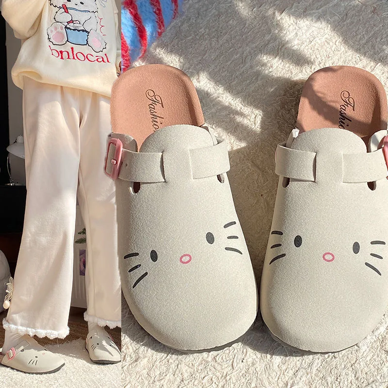 

Милые аниме-тапочки «Hello Kitty», женские туфли на толстой подошве на плоской подошве, уличные нескользящие тапочки с милым рисунком, повседневные тапочки для девочек