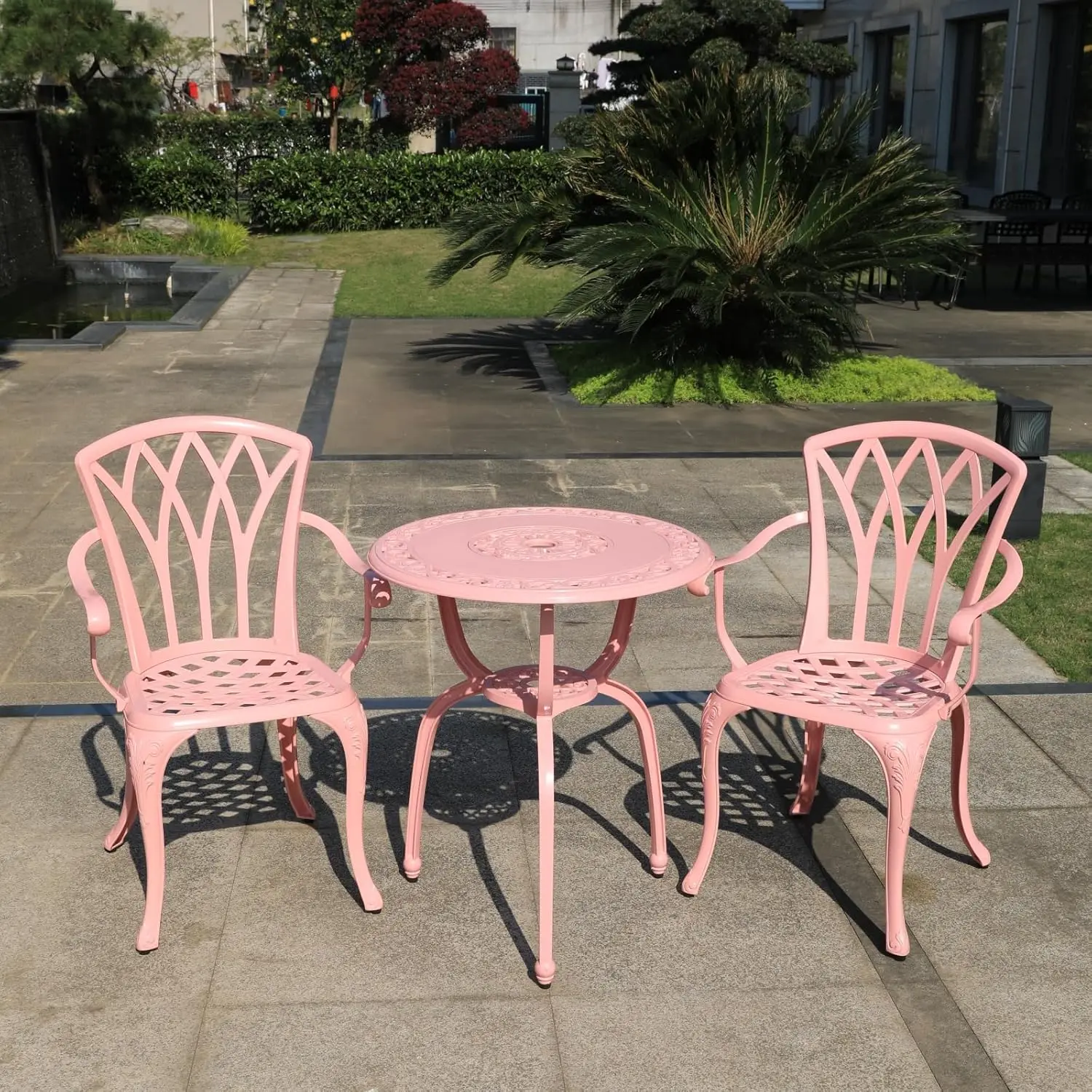 

C/G Bistro Set 3 Piece Outdoor Cast Aluminum Patio Bistro Set with Umbrella Hole and Armrests,Outdoor Bistro Table Set,Patio Fur