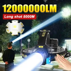 Super Bright Headlight High Power XHP360/60W LED Headlamp Strong Light Head Flashlight Telescopic Zoom Camping Fishing Lamp