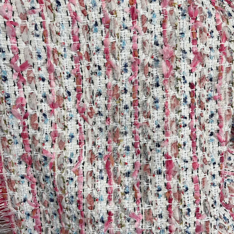 50x145cm Fashion Brand Pink Stripe Yarn-Dyed Braided Tweed Fabric For Women Autumn Jacket Dress Suit Coat Handbag DIY Cloth