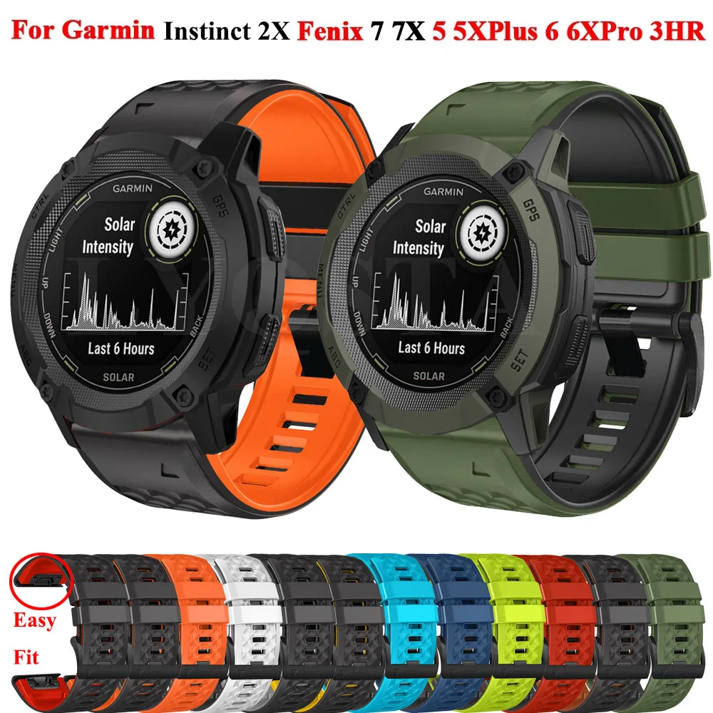 Silicone Watch Strap For Garmin Instinct 2X Solar QuickFit Watchband 26 22mm For Garmin Fenix 8 6X 6 Pro 5X 5 Plus 7X 7 Bracelet