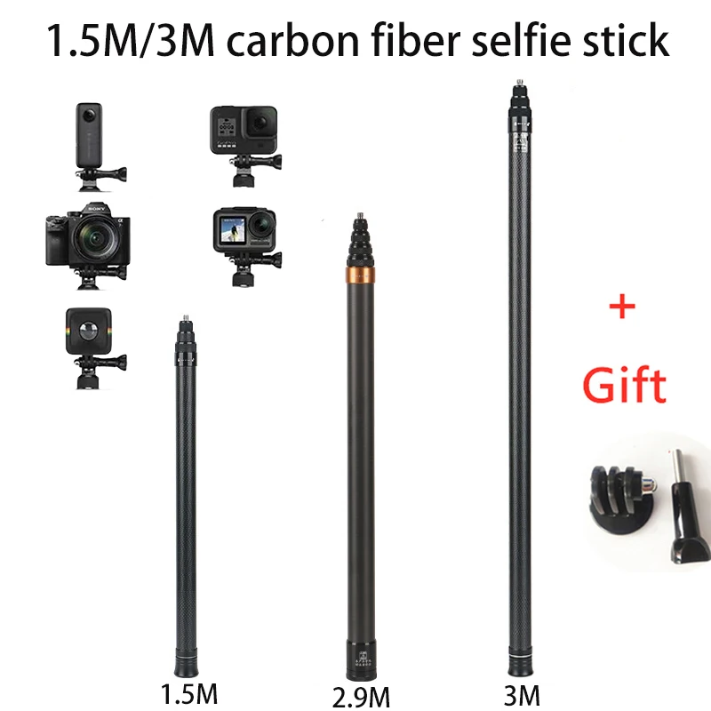 

Селфи-палка из углеродного волокна для Insta360 x3 ONE X2 RS, удлинитель для экшн-камеры DJI Action 3/4, аксессуар для цилиндрической камеры времени