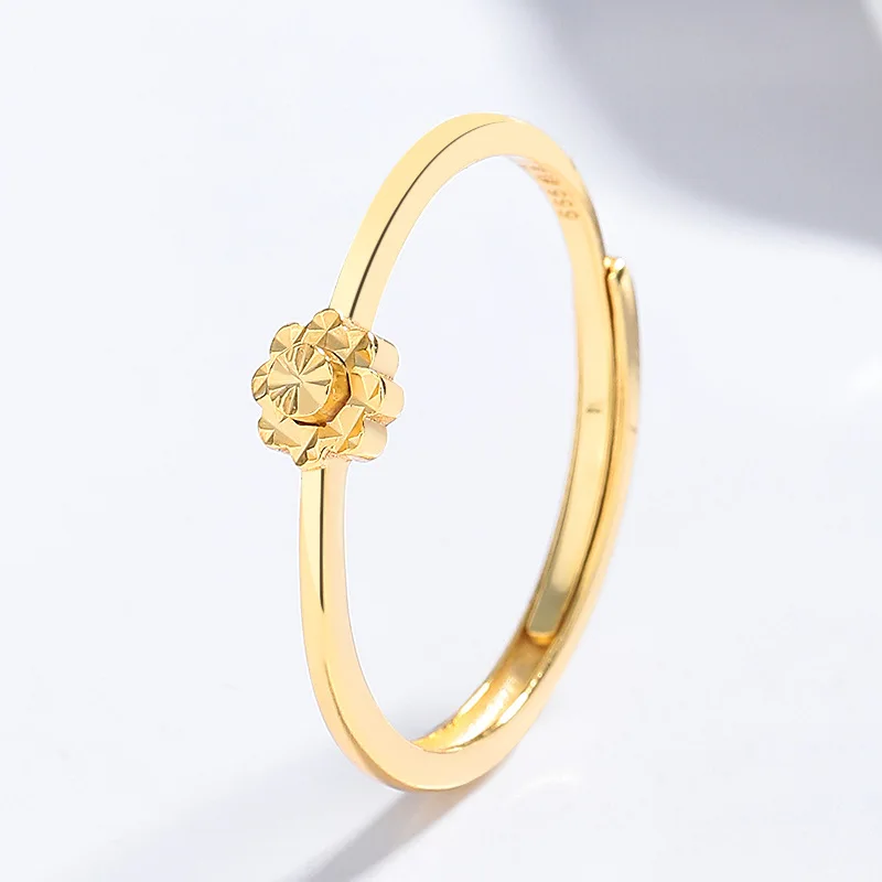 S999 Pure Silver Flower Ring Minimalist Flower Open Ring Niche Elegant Finger Jewelry Fashion Adjustable Ring for Women