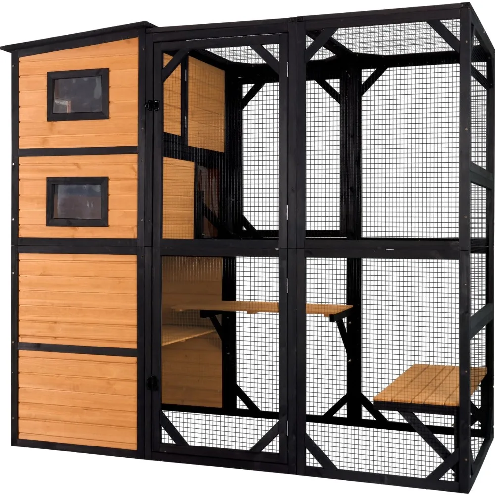 

Large Cat Catio 4 Tiers Cat Enclosures House for Outdoor Indoor Cats with Weatherproof Roof, 3 Resting Rooms