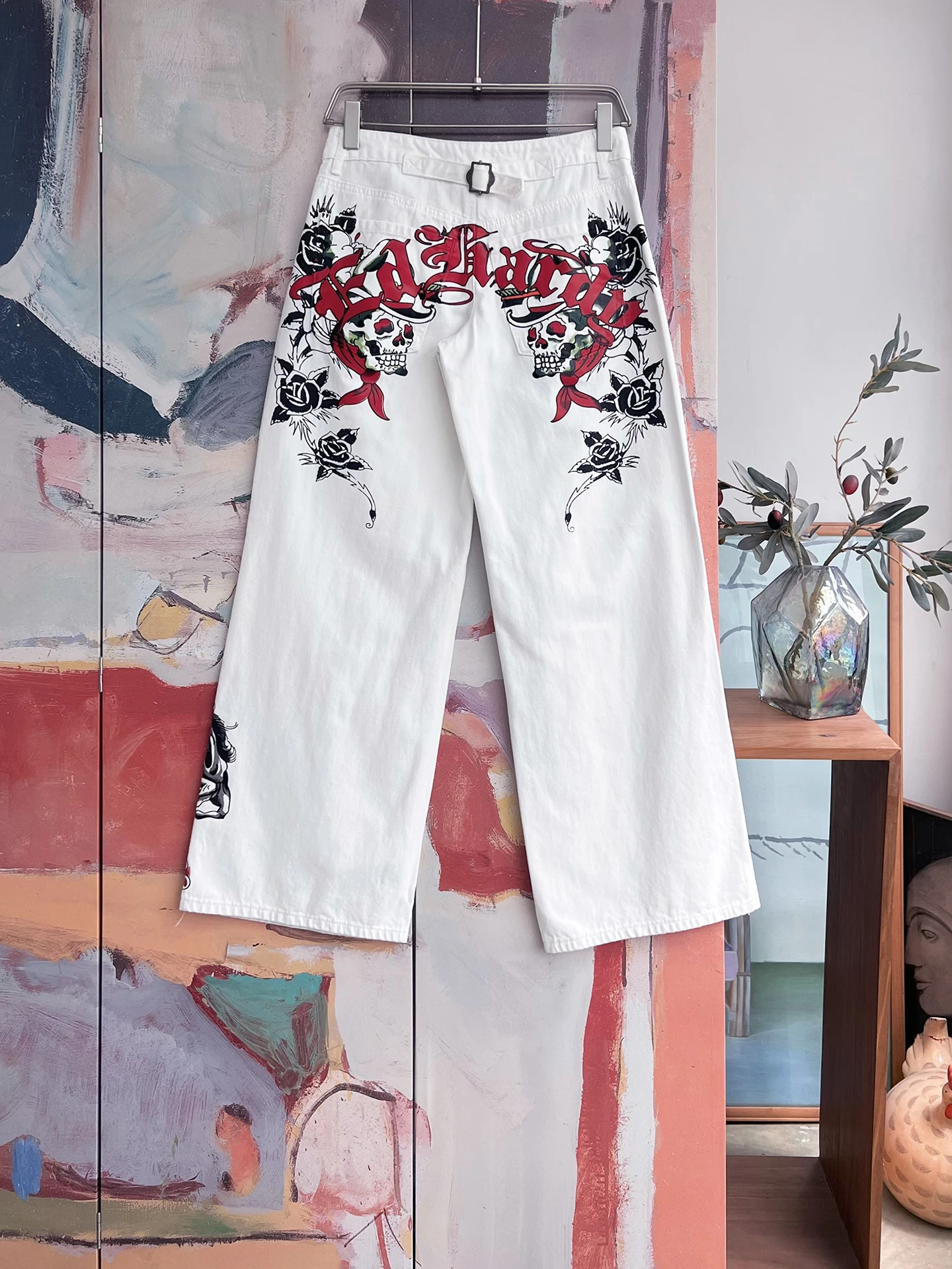 

Loose Wide Leg Jeans Low Waist Rose Letter Print Drapey Straight Cut Cotton Trousers for Women Casual Wear All Seasons