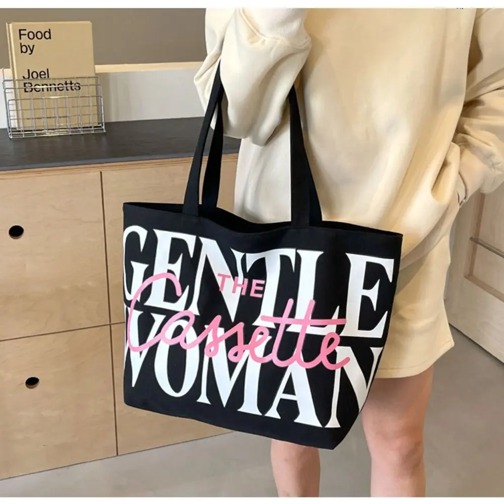 Large Capacity Shoulder Bag Casual Canvas Letter Printing Underarm Bag Gentlewoman Tote Bag Woman Girls