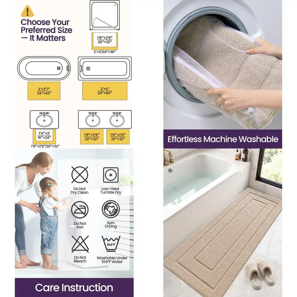 

60x24 Inch Non-Slip Washable Shower Rug Runner, Extra Long Absorbent Soft Bath Mat with Rubber Backing, Quick Dry Microfiber Car