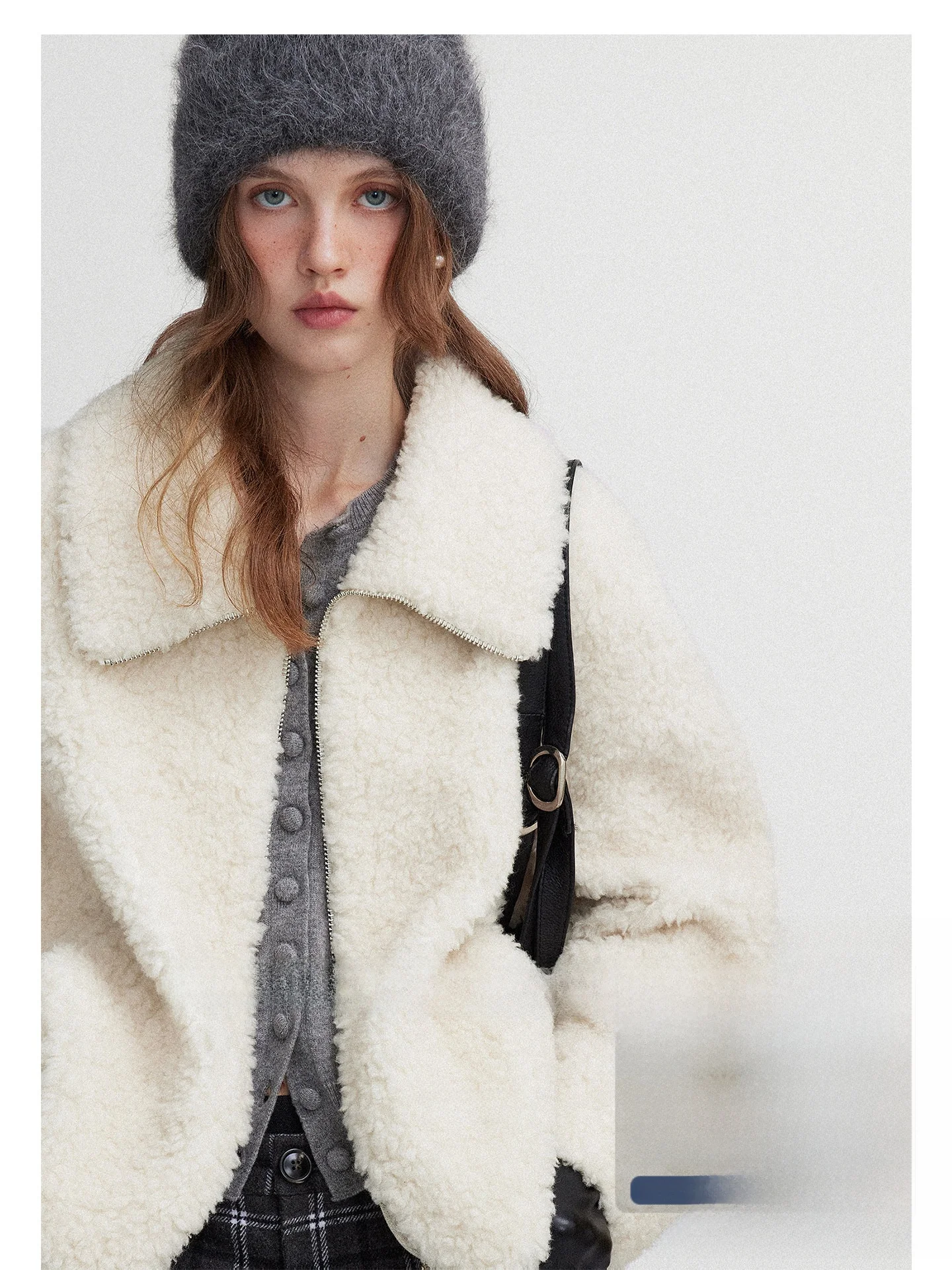 

Winter Island Retro 00% Wool Large Particle Furry Soft Collar Fur Leather Inteated Jaet Women's Loose Fit Commute Sle ...