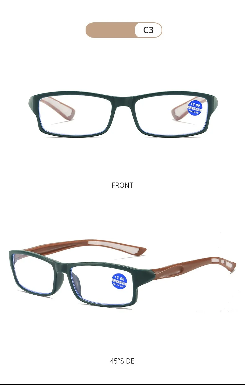 Sportliche Herren-Lesebrille, quadratische Computerbrille zum Lesen, blau, Vintage, Presbyopie, Hyperopie, optische Gläser +1.0 +1.5 +2.0 +2. – Detail 9