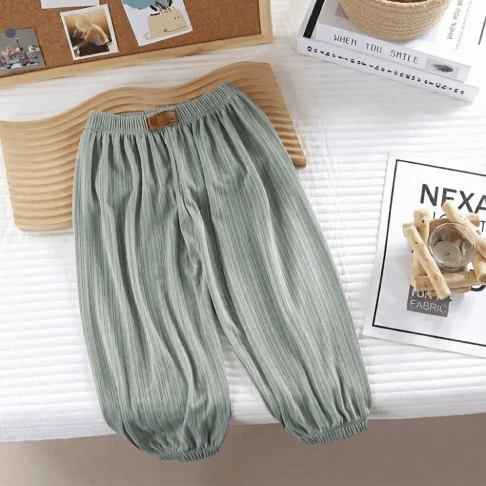 Ice Silk Fabric Kids Pants Lightweight Loose Fit Children's Trousers Breathable Elastic Cuffs Casual Trousers Daily Wear