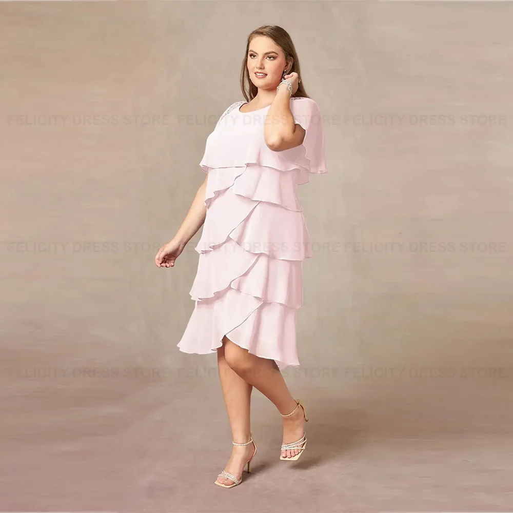 Vestidos para a Mãe da Noiva Assimétrico, Beading Dress, A Line, Festa de Casamento, Vestidos para Convidados, Rosa, Plus Size, 2023